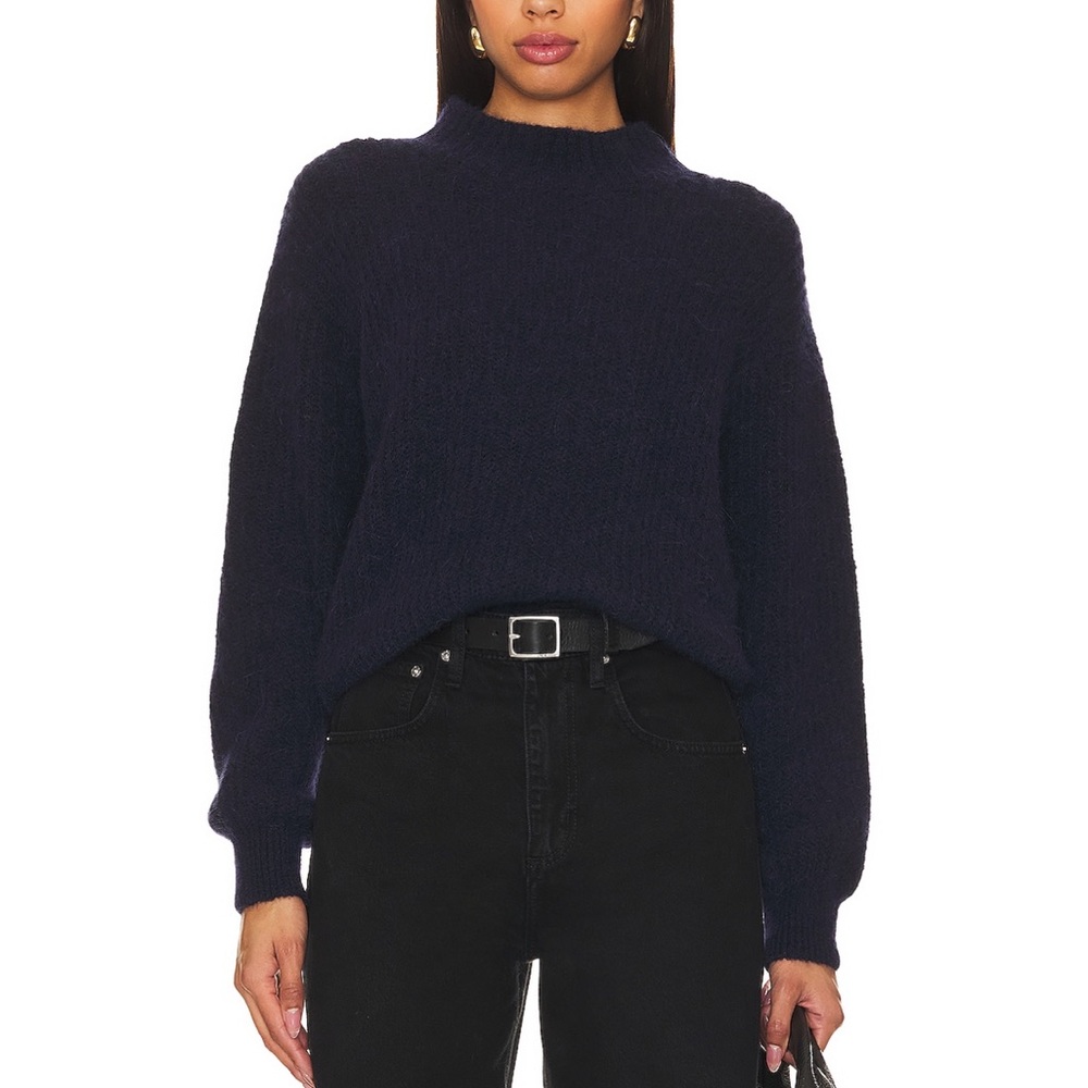 American Vintage East Mock Neck Sweater in Navy
